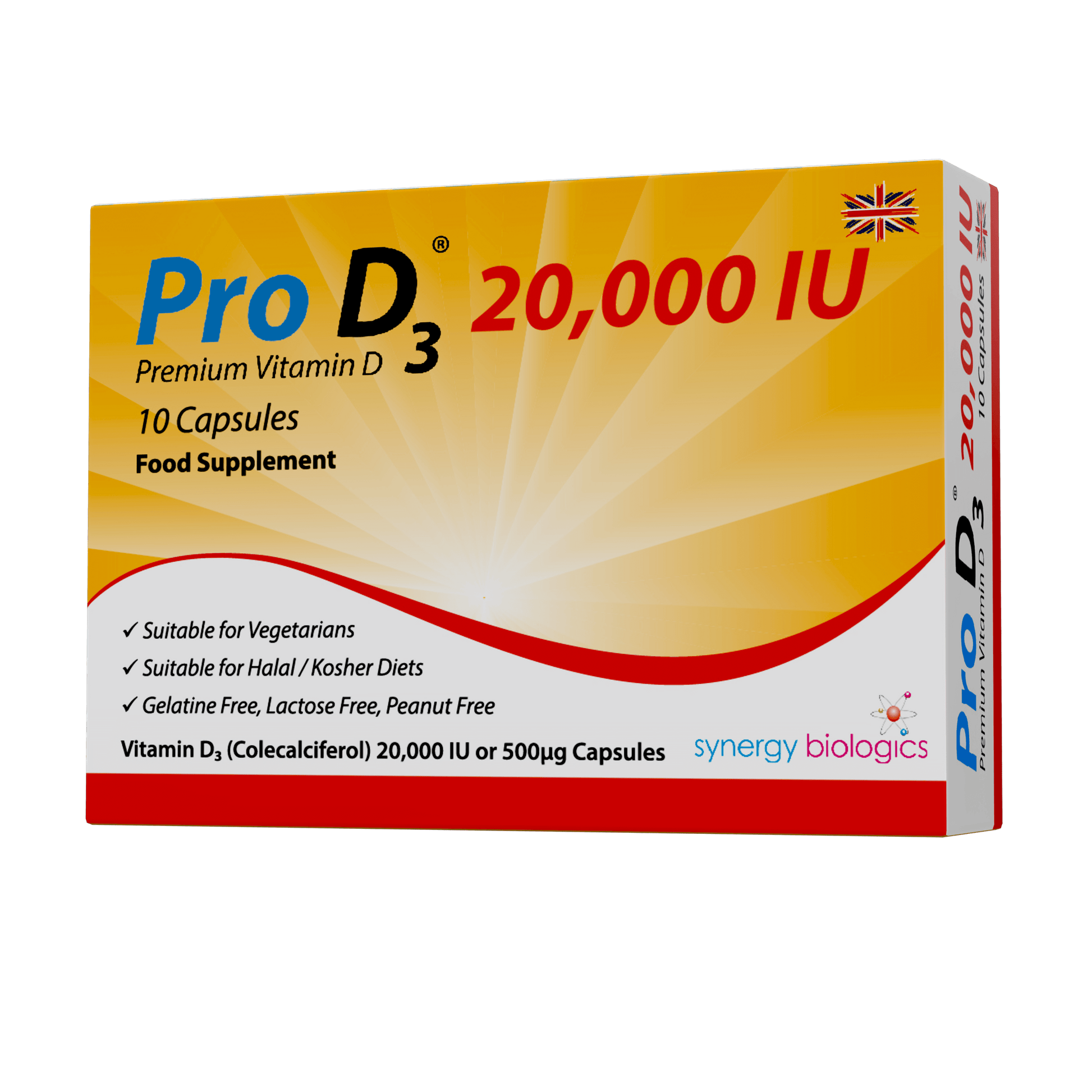 Pro D3 20,000 IU Weekly Vitamin D3 10 Capsules - High-Potency UK Supplements for Immune Support and Wellbeing