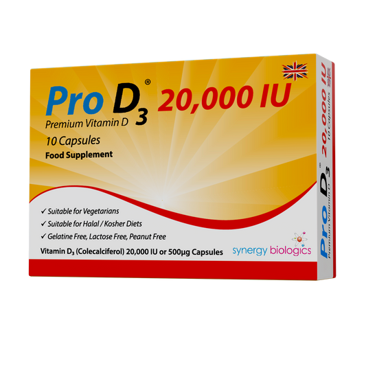 Pro D3 20,000 IU Weekly Vitamin D3 10 Capsules - High-Potency UK Supplements for Immune Support and Wellbeing
