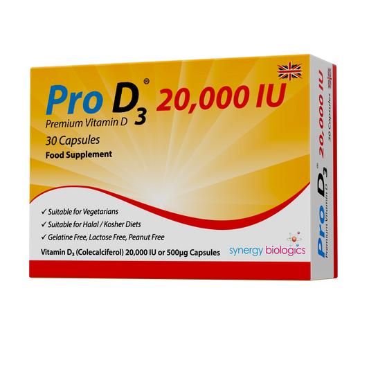 Pro D3 20000 IU Weekly Vitamin D3 10 Capsules - High-Potency UK Supplements for Immune Support and Wellbeing
