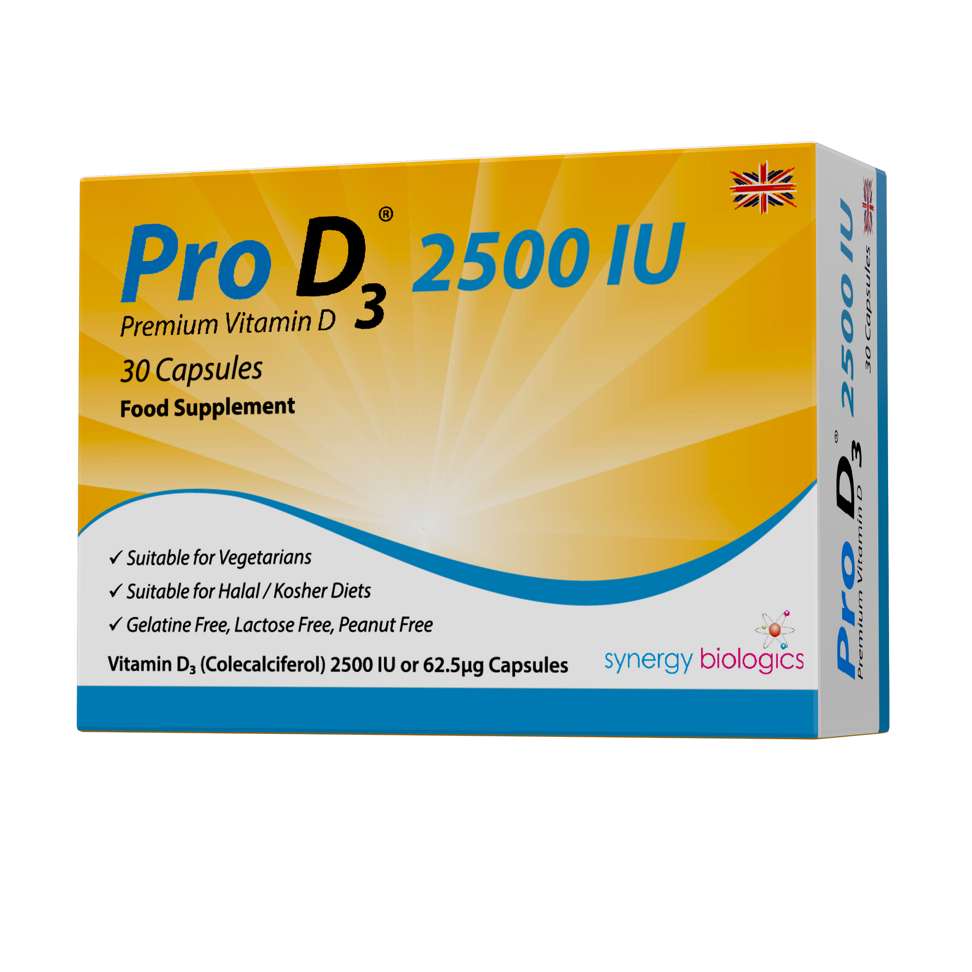 Pro D3 2500 IU Vitamin D3 30 Capsules - High-Potency UK Supplements for Immune Support and Wellbeing